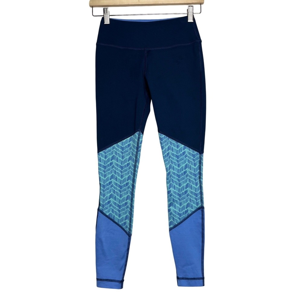Vineyard Vines Performance Leggings XXS Navy Blue Colorblock Chevron High‎ Rise